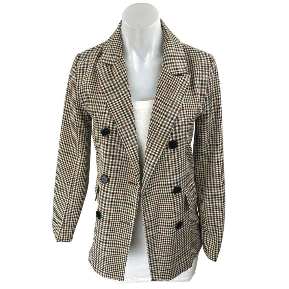 Princess Polly Multicolor Checkered Plaid Double Breasted Blazer Coat Jacket 0